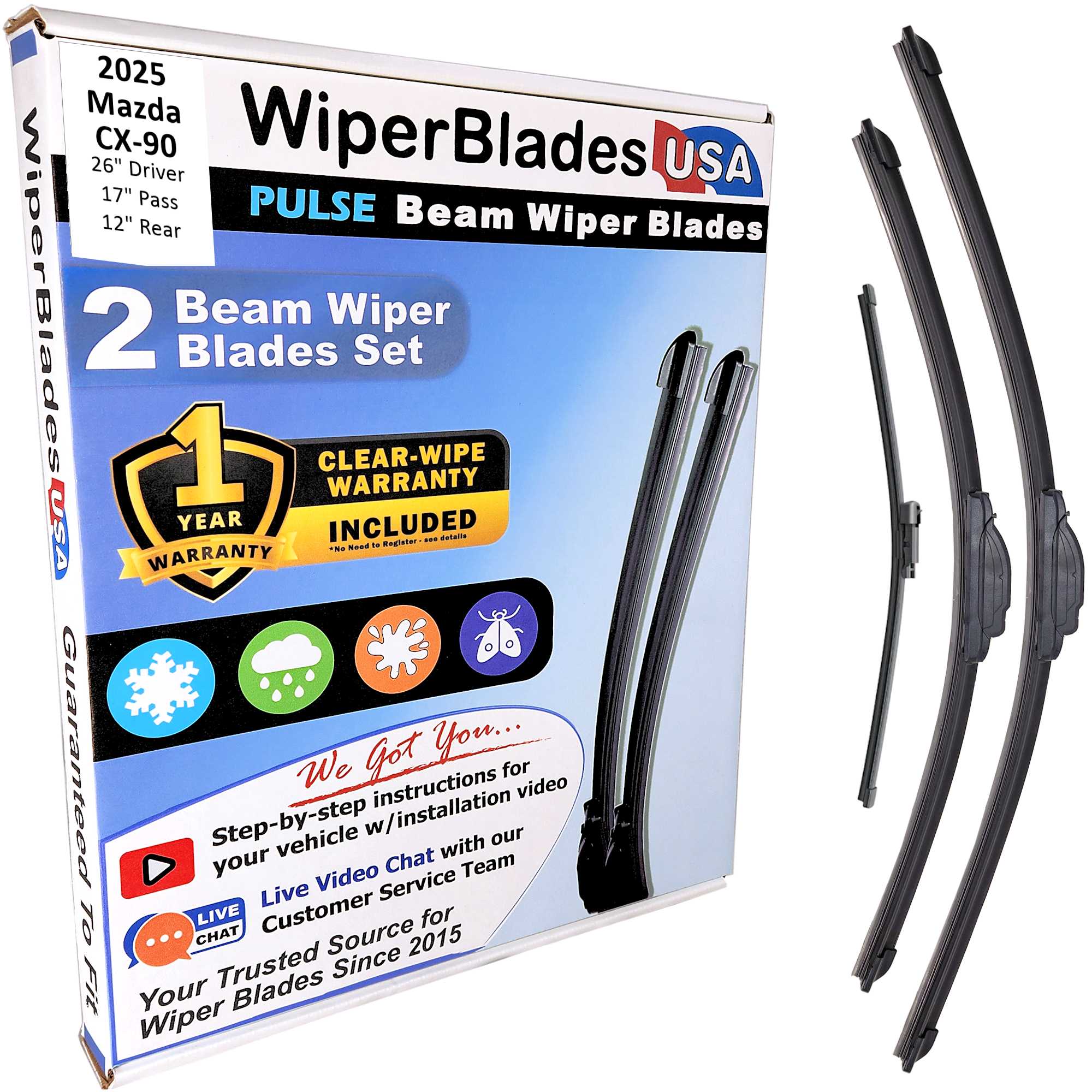 2025 Mazda CX-90 Pulse Beam Wipers w/1yr Wear Warranty | Wiper